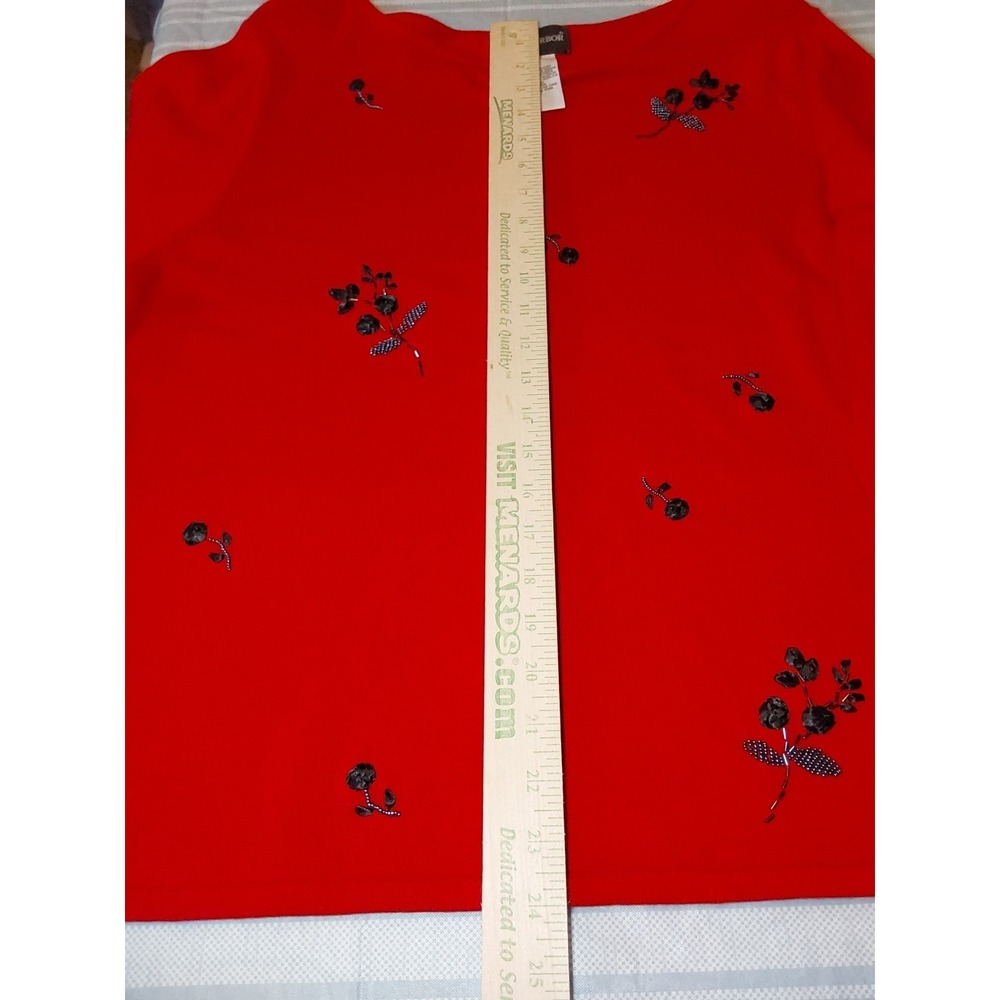 Sag Harbor Women's XL Red Beaded 3/4 Sleeve Cotton Blend Sweater - Picture 5 of 9
